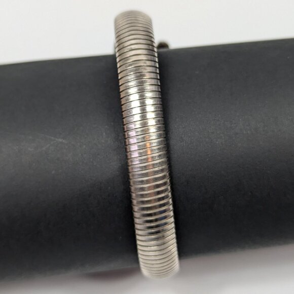 Vintage Silver Tone Wrap Around Snake Bracelet with Green Rhinestone Eyes - Picture 3 of 6